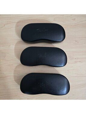 3 Ray-Ban Sunglasses Hard Cases Lot‎ of 3 Black Clamshell w/ Cleaning Cloth OEM